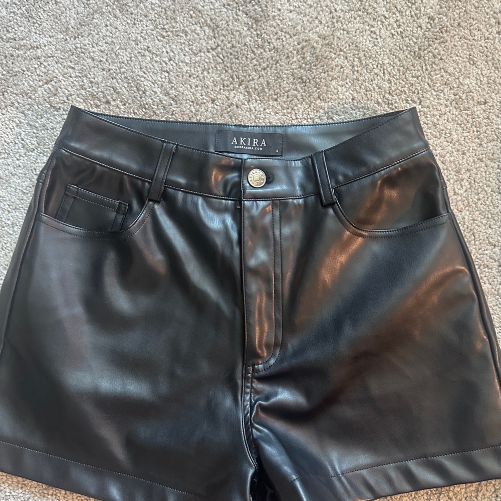 AKIRA Black High Waist Leather Shorts